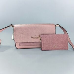 NWT - Kate Spade Glimmer Crossbody w/ Cardholder Duo Set, Mitten Pink